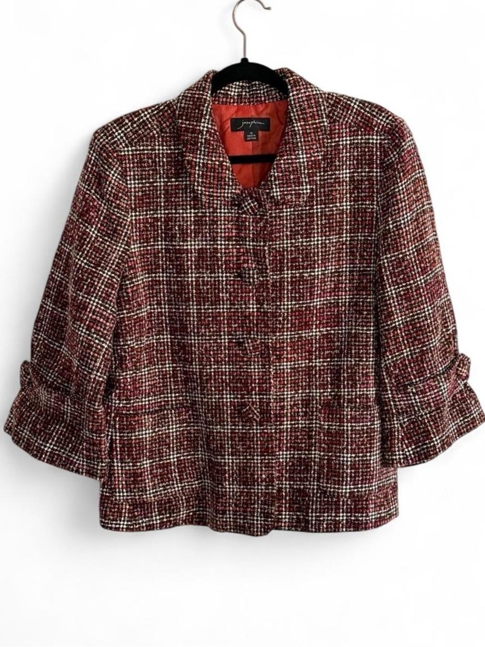 Josephine Size 16 Brown Burnt Orange Bouclé Plaid Blazer